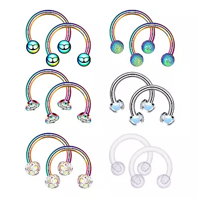 12PCS Mix Color Horseshoe Ring Surgical Steel CZ Opal Nose Septum Rings Earrings • $10.79
