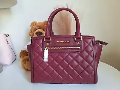 NWT MICHAEL Michael Kors Selma Zip Quilted Medium Satchel Claret/Gold MSRP $348 • $139