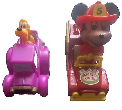 Vintage Tomy Mickey Mouse Fire Truck  Disney Tomy Die Cast & Pluto Pull Back Car • $8