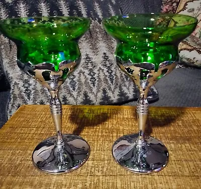 Morgantown MCM Retro Crystal Chrome Liquor Glasses Set 2 Amethyst Green • $32
