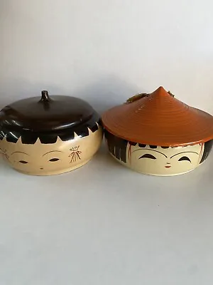 2 Vintage Japanese Lacquer Ware Kokeshi Doll Bowl Bento Trinket Jar Box Japan • $30