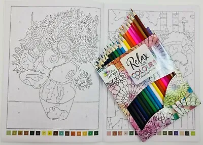 Advanced Colour By Numbers Book Adult Children's & 20 Colouring Pencils  • £5.99