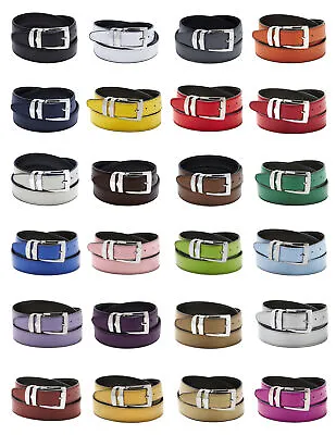 Men's Belt Reversible Bonded Leather Belts Silver-Tone Buckle Over 20 Colors • $17.95