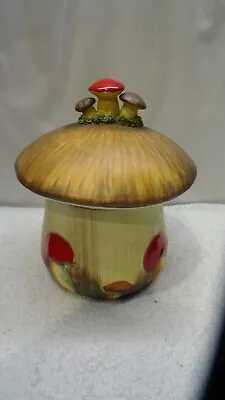 1970's Vintage  Mushroom Ceramic Cookie Jar Canister Brown Yellow Red VERY RARE • $39.95
