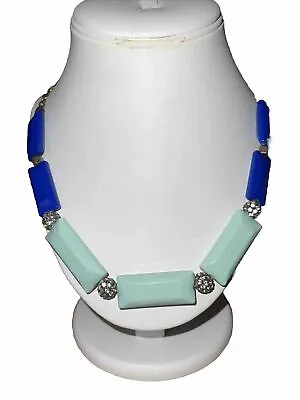 J. Crew Necklace Aqua & Blue Lucite Pave Crystal & Bronze Beads Chain • $32.79
