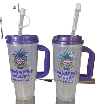 Set Of 2 Pineapple Willy's 32 Oz. Travel Cups With Straws • $9.97