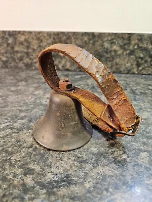 Small Vintage Hand Bell With Brown Leather Strap / Handle (Lot 208) • $10