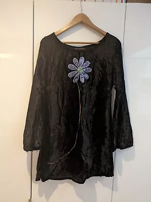 Black Velvet Tunic Applique Flower/daisy Approx. UK Size 10 • £0.99