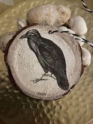 Raven Pumpkin Halloween Decoration Wooden Slice Goth Dark Unique Decoration • £1.50