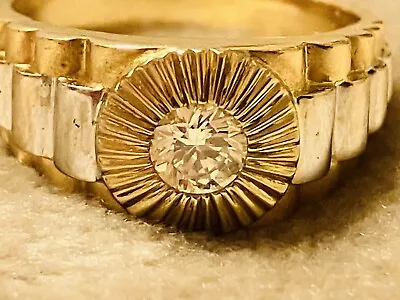 Vintage Rolex Style Two Tone 14 K Solitaire Natural Diamond Ring 9 Grams • $1349.99