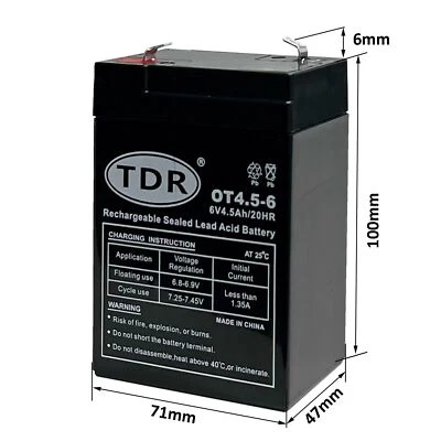 TDR OUTDO OT4.5-6 6V 4.5Ah UPS STORAGE GEL BATTERY POWER SUPPLY Maintenance FREE • $26.05