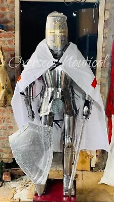 Medieval Silver Suit Of Armor Knight Combat Full Body Armour Wearable Larp Prop • $599