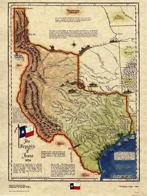 SALE! Republic Of Texas Historical Map 1836 History Antique Rangers Gift Old • $18.95