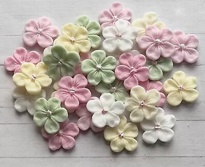 30 Edible Pink Green Mixed Blossoms/flowersfondant Cupcake Topperswedding • £5.95