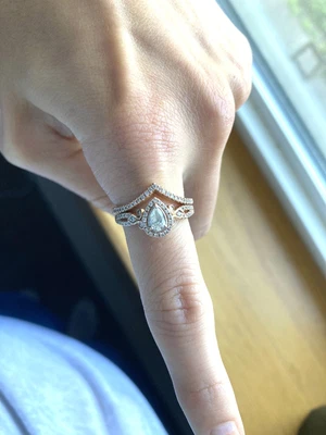 $800 • Buy Pear Diamond, 14k Rose Gold, Engagement Ring Set, Size 7