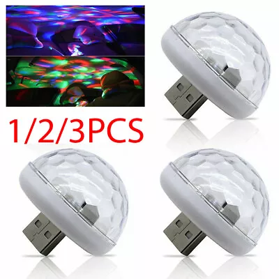 £8.03 • Buy 3 Mini USB Party Disco Ball Light Sound Activated LED Car Atmosphere Stage Light