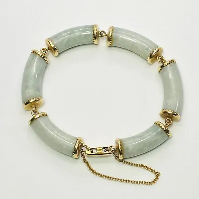 Ming's Honolulu 14K Yellow Gold 8.5mm Jade Tube Link Size 6.25  Bracelet 32g • $1499