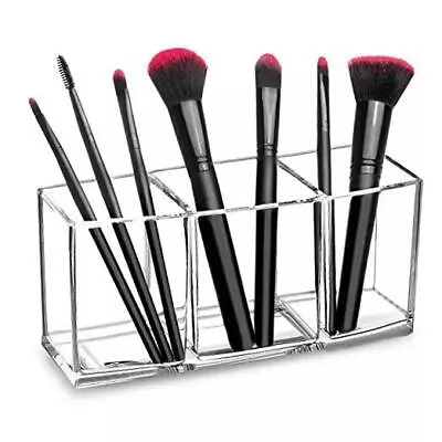  Makeup Brush Holder Organizer Acrylic Cosmetic Brushes Storage With 3 Clear • $13.27