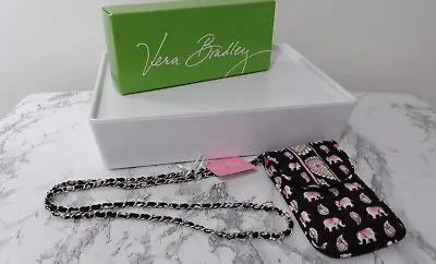 New Vera Bradley Mini Hipster Pink Elephants Cell Phone Crossbody Metal Chain • $34.50