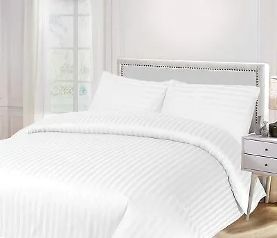 400TC Duvet Cover & Pillowcase 100% Egyptian Cotton White Satin Stripe Bedding  • £22.95