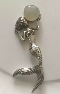 Vintage Cyvra Cassini Topanga 60s Rhodium Moonstone Mermaid Figural Brooch Flaw • $85