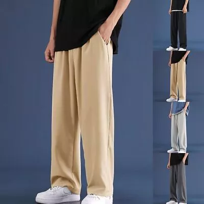 Trendy Men's Baggy Wide Leg Work Suit Pants Straight Leg Casual Jogger Trousers • $29.79