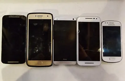 Lot Of 5 Phones See Description For Conditions Moto G Samsung HTC • $40