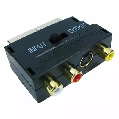 SWITCHABLE SCART MALE TO FEMALE & 3 X RCA PHONO & 4 Pin Mini Din SVHS TV ADAPTER • £4.22