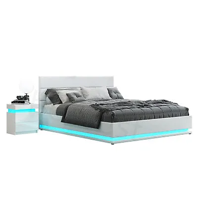 Storage Faux Leather Bed Frame Ottoman Gas Lift Double Or King Size With Led • £229.99