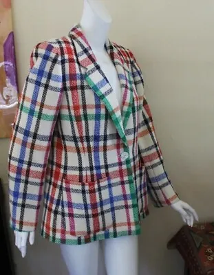 Emanuel Ungaro Parallele Paris Boucle Sz 12 Lux Tweed Plaid Blazer Jacket Vtg • $318.75