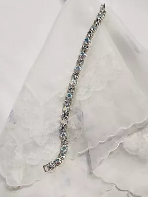 Crystal Rhinestone Tennis Bracelet Jewelry Clear & AB Round Cut 7” Vintage • $22