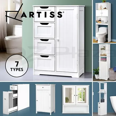 Artiss Bathroom Cabinet Storage Shelf Toilet Cupboard Wall Mirror Laundry • $129.95