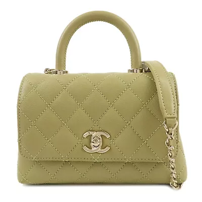 Auth CHANEL Matelasse Caviar Skin COCO Handle 2Way Bag Green AS2215 Used F/S • $13570