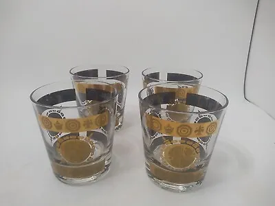 Vintage Mid Century Gold Trim Low Ball Barware Glasses Lot Of 4 • $49.50