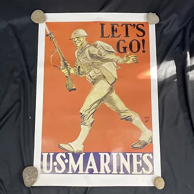 Lets Go Marines Recruiting Poster Vintage Military Wall Art M1 Garand Rifle • $44.99