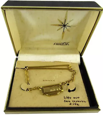 Vintage Swank Gold Tone Tie Clip With Chain Letters  JR  With Box • $6.99
