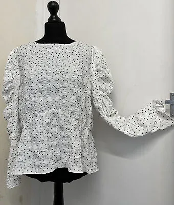 £9.99 • Buy BNWT Size 20 F&F Polka-Dot Pleated Ladies Tunic Shirt Blouse Sun Top White Black