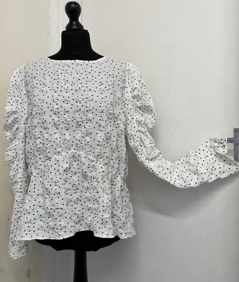 £9.99 • Buy BNWT Size 20 F&F Polka-Dot Pleated Ladies Tunic Shirt Blouse Sun Top White Black