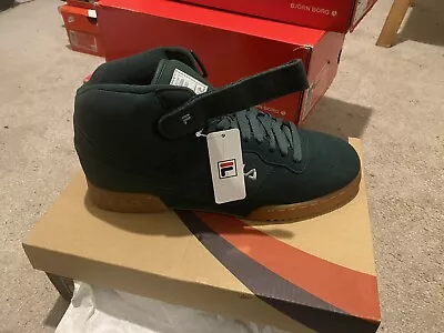 Fila F13 Size 9 Original Retro 90s Hi Top Trainers Rare Green Suede & Gum Sole • £40