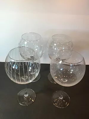 MIKASA CLEAR CRYSTAL CHEERS BALLOON WINE GLASSES 9 1/8 . Set Of 4 Etched.  24 Oz • $48