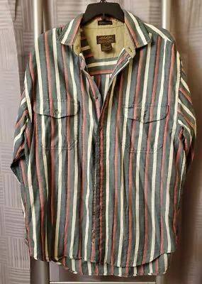 Vintage Eddie Bauer Rufton Twill Button Up Shirt Mens Striped Long Sleeve L • $14.99