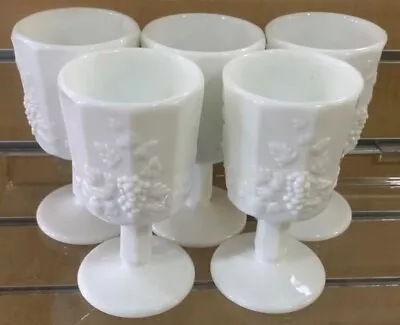 5 Vintage WESTMORELAND Milk Glass PANELED GRAPE Goblets 6  • $18