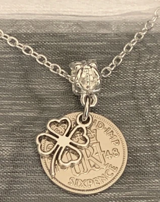 75th Birthday Polished 1948 Lucky Sixpence & Four Leaf Clover Necklace For Her • £9.99