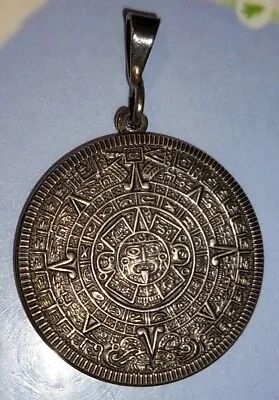 $25 • Buy Mexico 925 Serling Silver Vintage Mayan Aztec Sun Calendar Pendant 9.88 Grams.