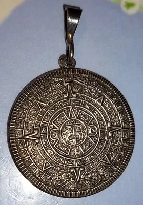 $25 • Buy Mexico 925 Serling Silver Vintage Mayan Aztec Sun Calendar Pendant 9.88 Grams.