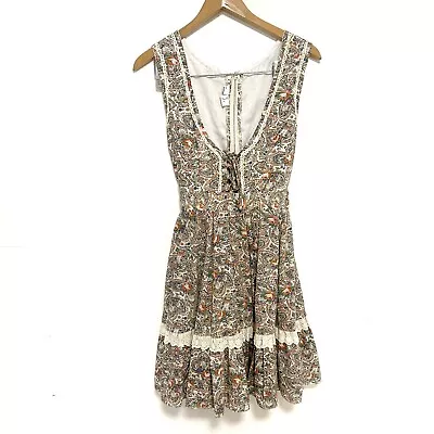 Vintage Prairie Dress Lace Mini Sleeveless Lace Up Metal Zipper Cottagecore SM  • $64.99