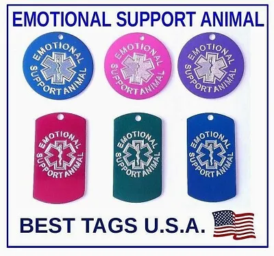 Emotional Support Animal Tag Personalized Engraved THE BEST USA $5.95 Shipped! • $5.95