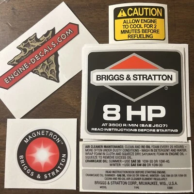 Briggs & Stratton Engine 8 Hp 1986-91 Black Shroud Labels Decals Set Of 5 • $32.96