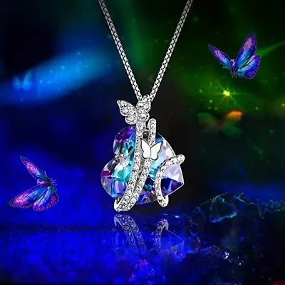 $0.99 • Buy Women's Butterfly Rhinestones Necklace Love Pendant Crystal Jewelry Gift 