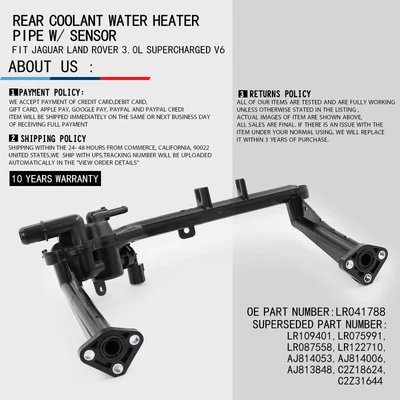 $55.99 • Buy For 2014-2020 Land Rover LR122710 Rear Coolant Water Heater Pipe + Sensor New